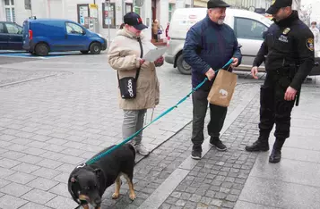 Podczas akcji Masz Głos w Chełmnie strażnicy miejscy wręczali opiekunom psów MANDATY POCHWALNE/Fot. AW