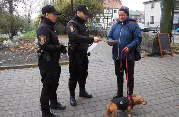 Podczas akcji Masz Głos w Chełmnie strażnicy miejscy wręczali opiekunom psów MANDATY POCHWALNE/Fot. AW