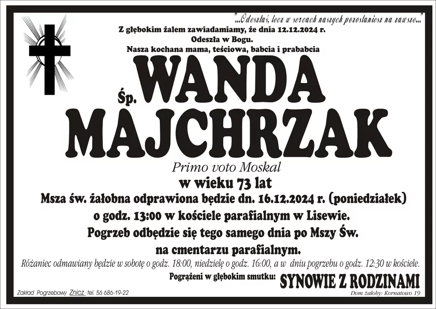 W komentarzach wpisujemy wspomnienia i kondolencje.