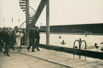 Basen solankowy w Ciechocinku, 1932 r., prezydent Ignacy Mościcki podczas otwarcia obiektu, fot. z zasobów NAC