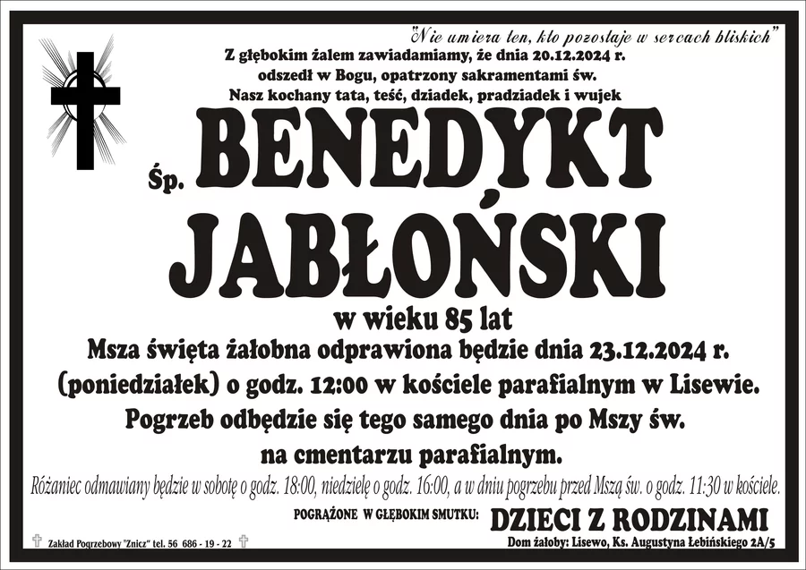 W komentarzach wpisujemy wspomnienia i kondolencje.