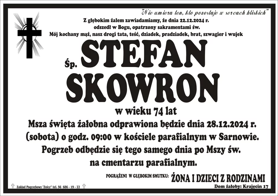 W komentarzach wpisujemy wspomnienia i kondolencje.