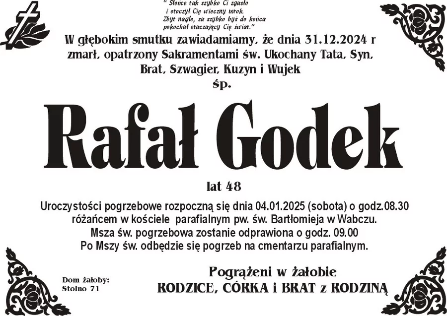 W komentarzach wpisujemy wspomnienia i kondolencje.