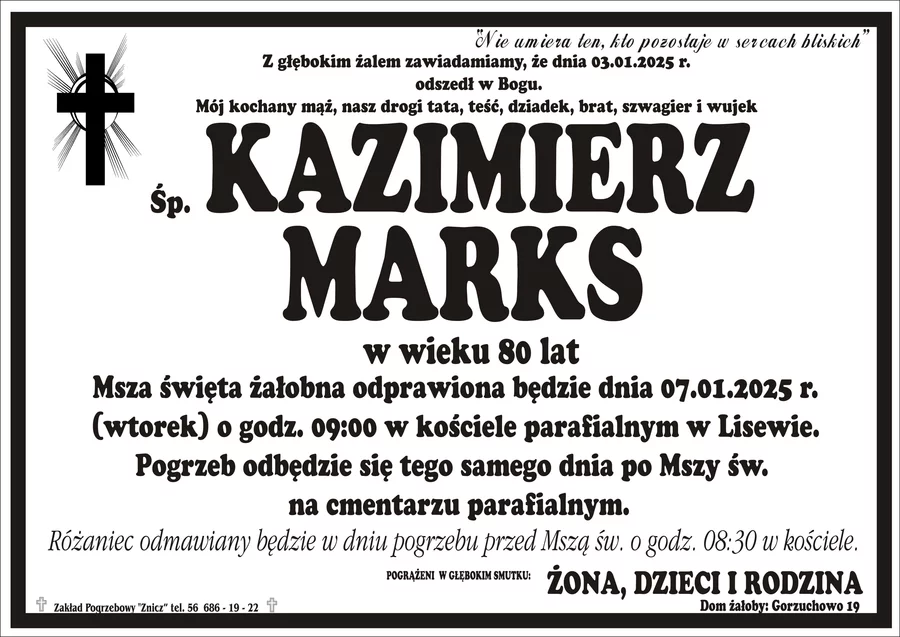 W komentarzach wpisujemy wspomnienia i kondolencje.