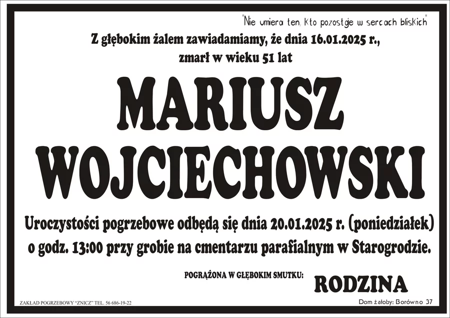 W komentarzach wpisujemy wspomnienia i kondolencje.