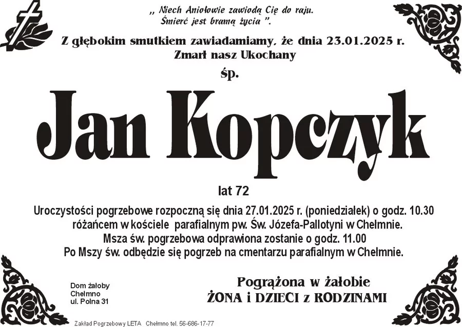 W komentarzach wpisujemy wspomnienia i kondolencje.