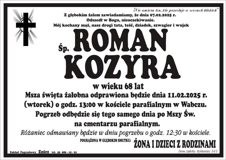 W komentarzach wpisujemy wspomnienia i kondolencje.