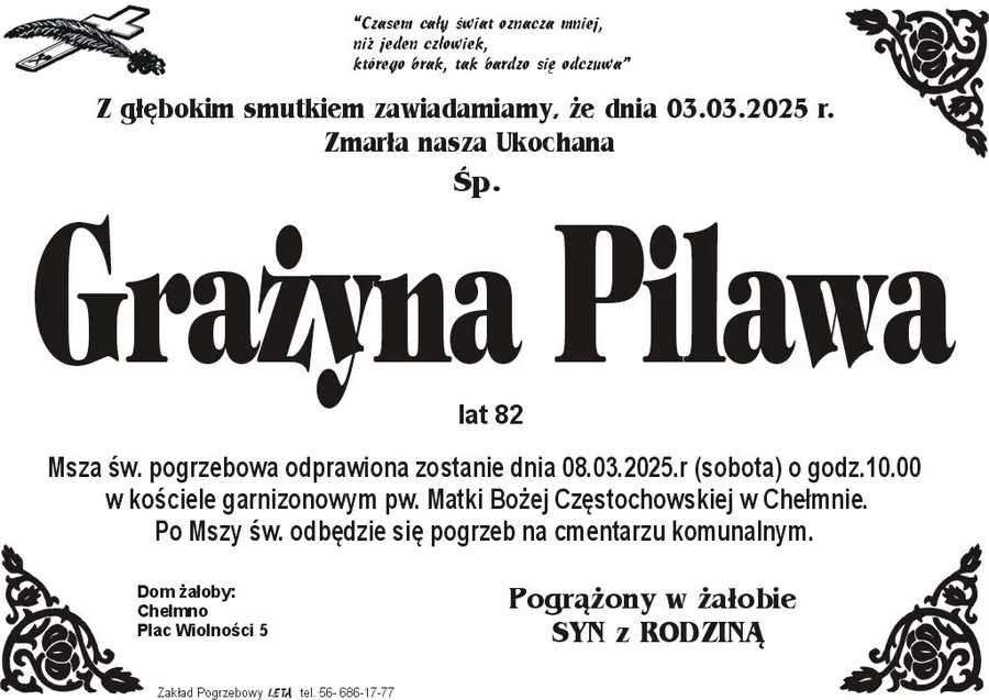 W komentarzach wpisujemy wspomnienia i kondolencje.