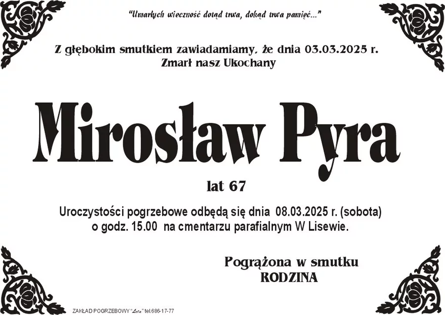 W komentarzach wpisujemy wspomnienia i kondolencje.