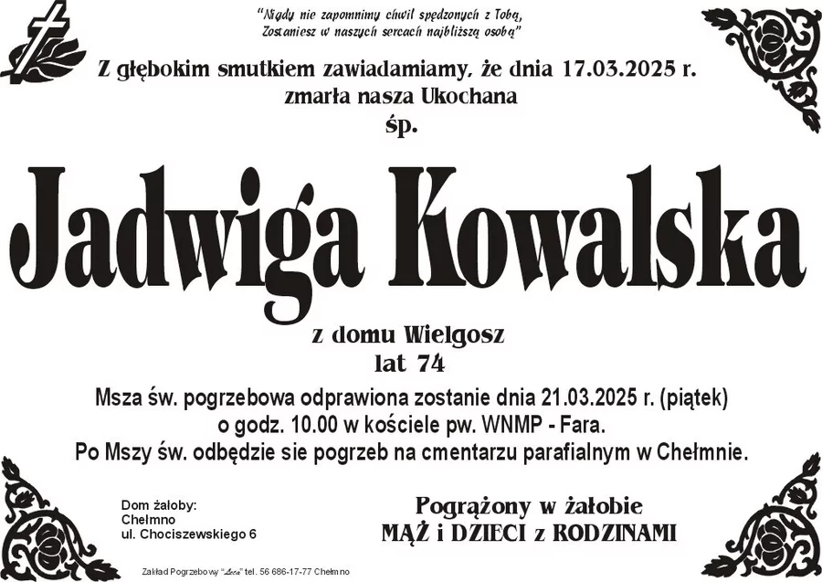 W komentarzach wpisujemy wspomnienia i kondolencje.
