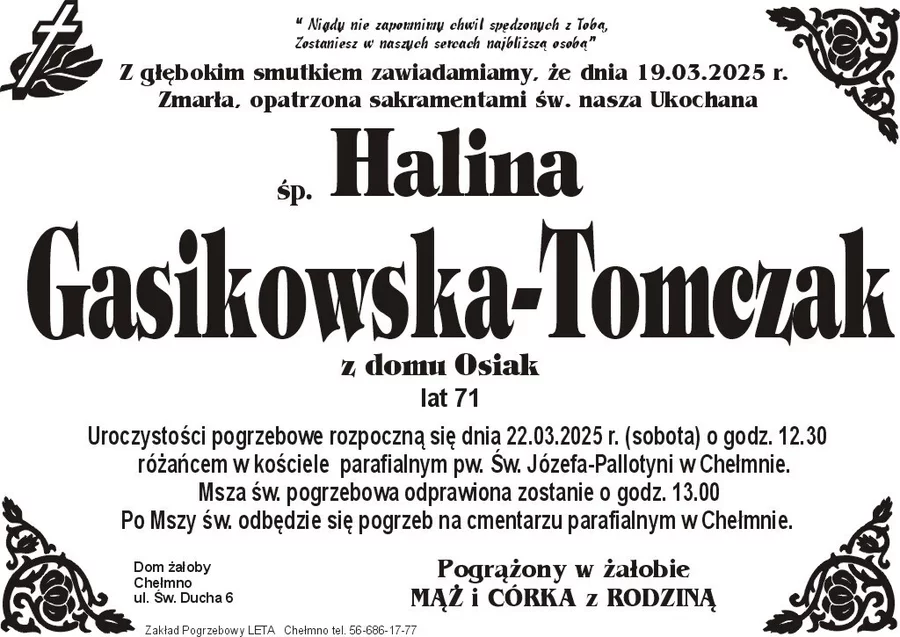 W komentarzach wpisujemy wspomnienia i kondolencje.