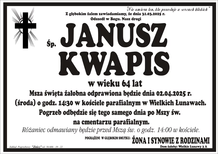 W komentarzach wpisujemy wspomnienia i kondolencje.