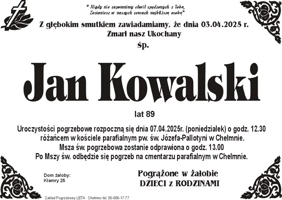 W komentarzach wpisujemy wspomnienia i kondolencje.