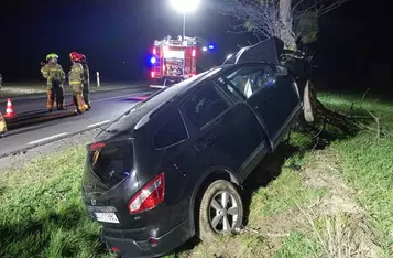 Na DK 55 pod Chełmnem auto osobowe uderzyło w drzewo/ Fot. KP PSP Chełmno