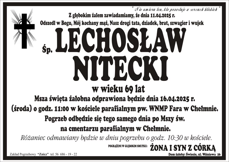 W komentarzach wpisujemy wspomnienia i kondolencje.