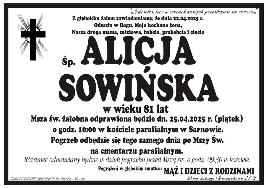 W komentarzach wpisujemy wspomnienia i kondolencje.