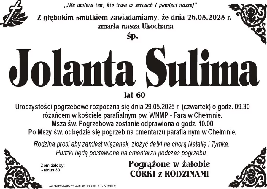 W komentarzach wpisujemy wspomnienia i kondolencje.