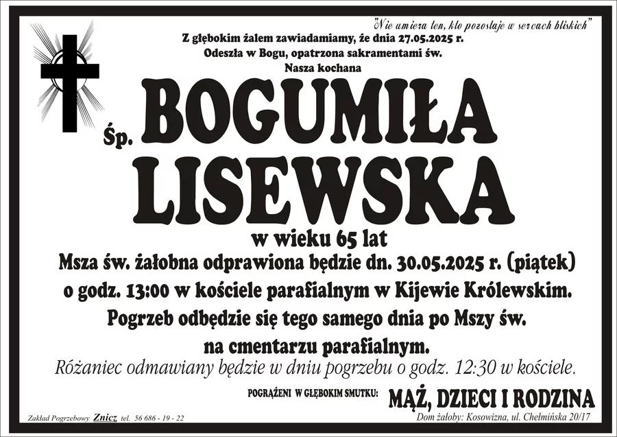W komentarzach wpisujemy wspomnienia i kondolencje.