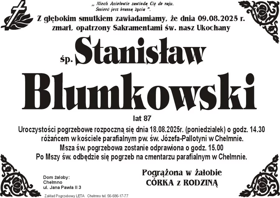 W komentarzach wpisujemy wspomnienia i kondolencje.