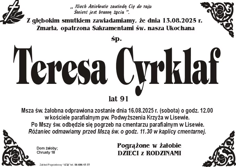 W komentarzach wpisujemy wspomnienia i kondolencje.