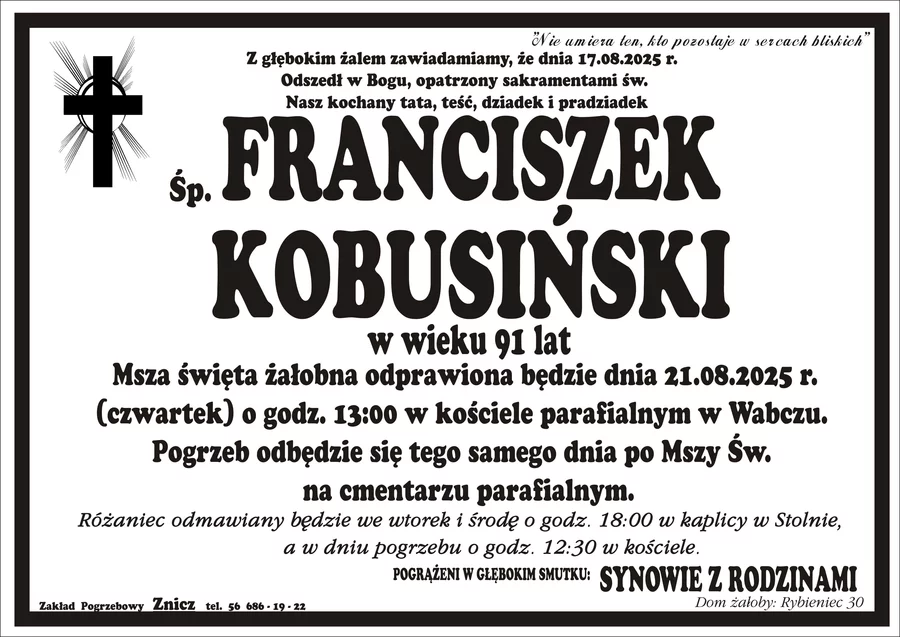 W komentarzach wpisujemy wspomnienia i kondolencje.