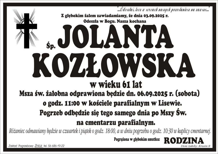 W komentarzach wpisujemy wspomnienia i kondolencje.