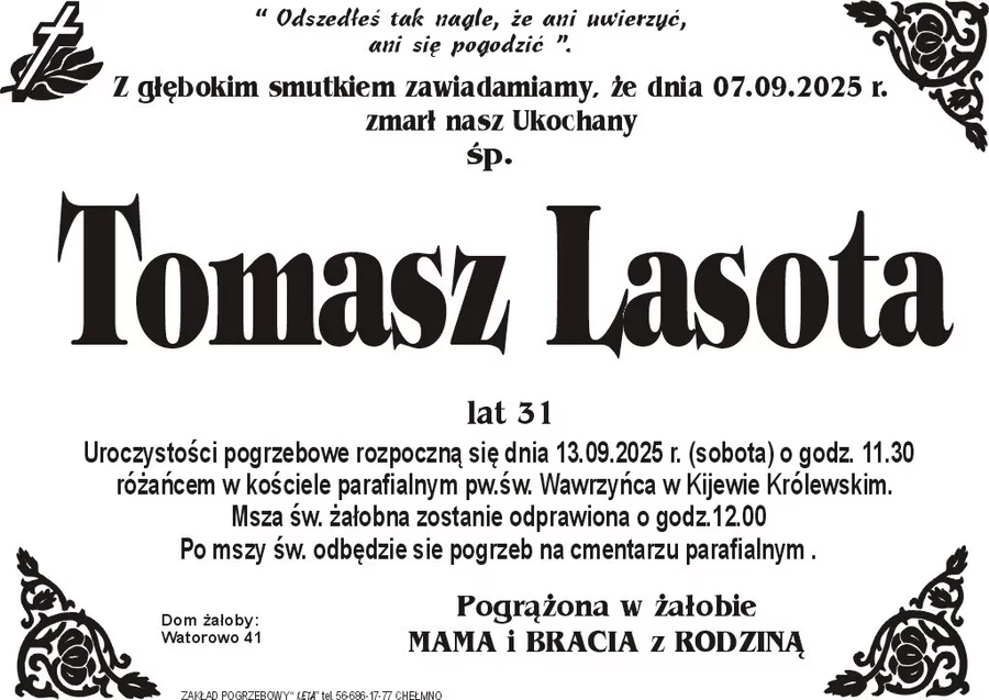 W komentarzach wpisujemy wspomnienia i kondolencje.