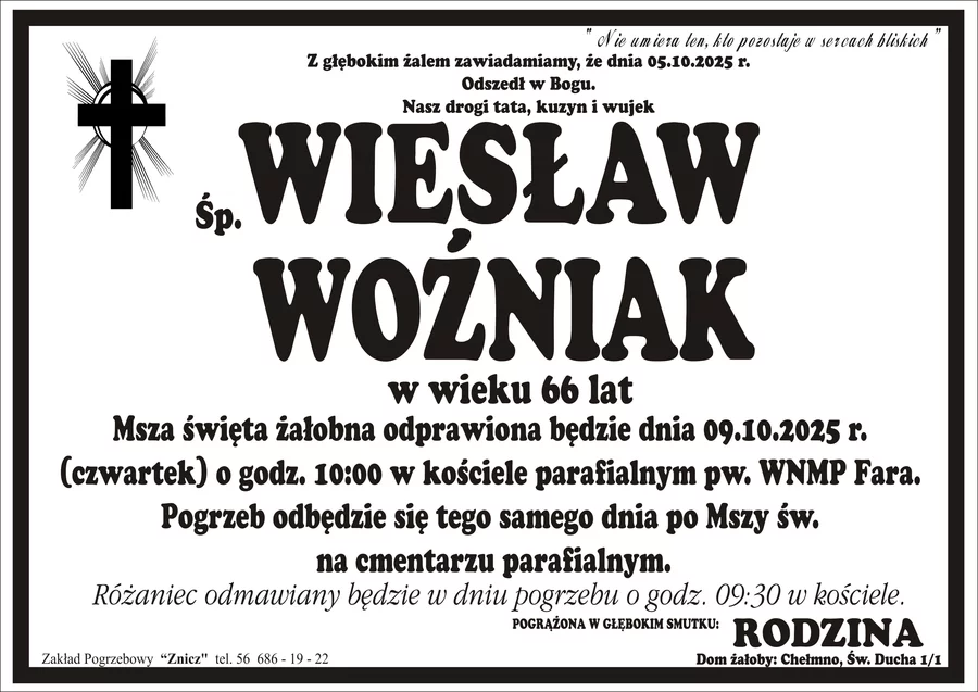 W komentarzach wpisujemy wspomnienia i kondolencje.