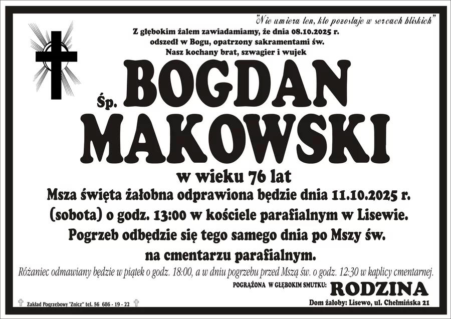 W komentarzach wpisujemy wspomnienia i kondolencje.