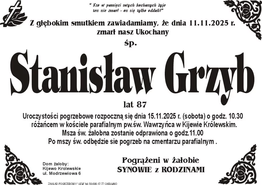 W komentarzach wpisujemy wspomnienia i kondolencje.