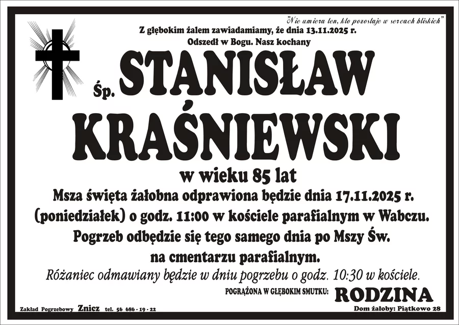 W komentarzach wpisujemy wspomnienia i kondolencje.