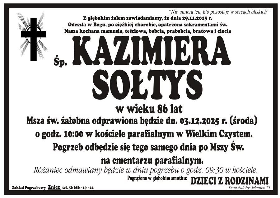 W komentarzach wpisujemy wspomnienia i kondolencje.