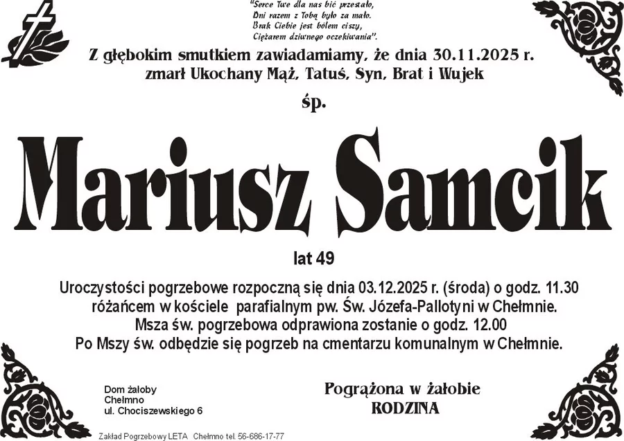 W komentarzach wpisujemy wspomnienia i kondolencje.