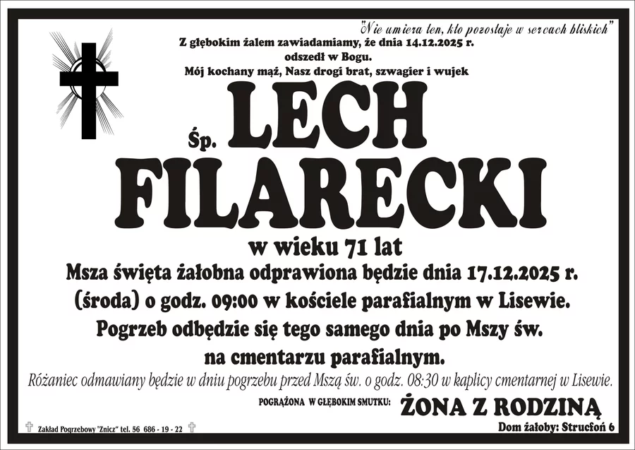 W komentarzach wpisujemy wspomnienia i kondolencje.