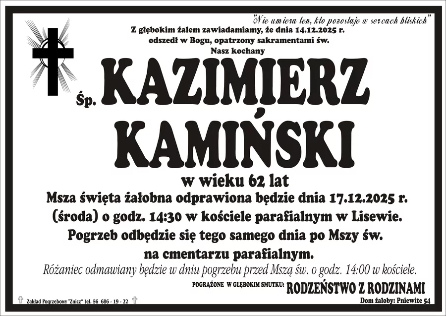 W komentarzach wpisujemy wspomnienia i kondolencje.