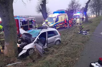 Pod Chełmnem kierowca rozbił auto na drzewie/ Fot. KP PSP Chełmno