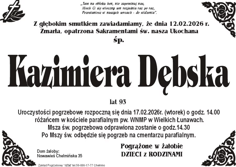W komentarzach wpisujemy wspomnienia i kondolencje.