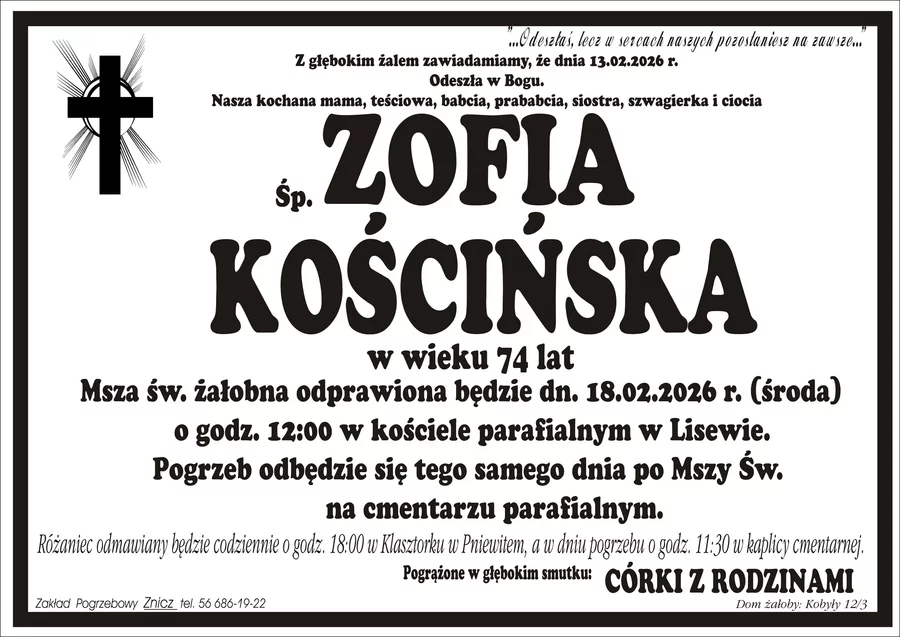 W komentarzach wpisujemy wspomnienia i kondolencje.