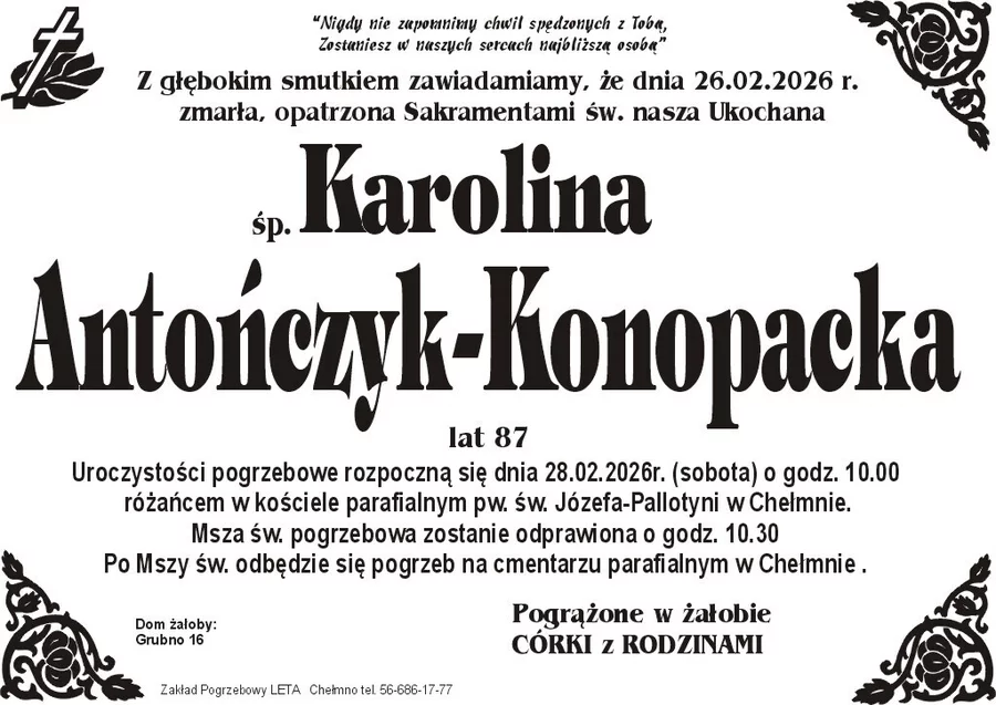 W komentarzach wpisujemy wspomnienia i kondolencje.