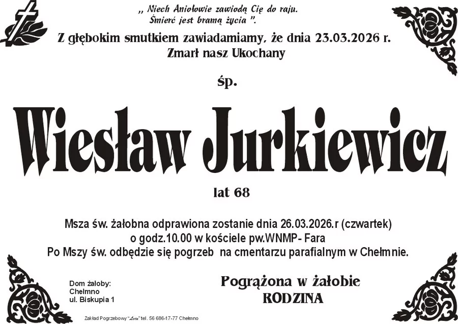 W komentarzach wpisujemy wspomnienia i kondolencje.