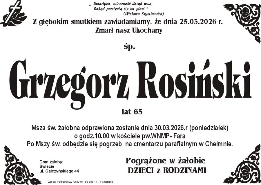 W komentarzach wpisujemy wspomnienia i kondolencje.