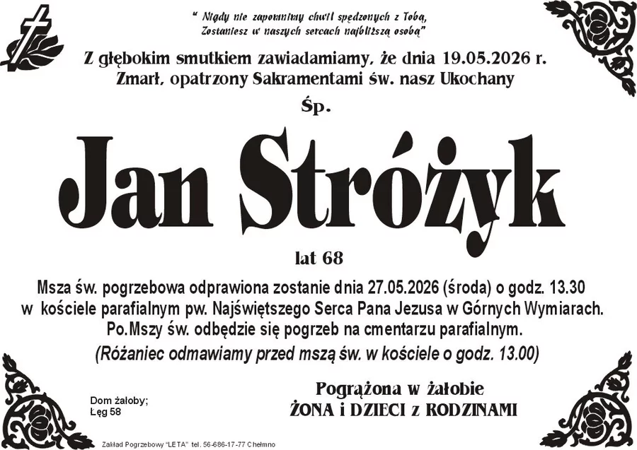 W komentarzach wpisujemy wspomnienia i kondolencje.