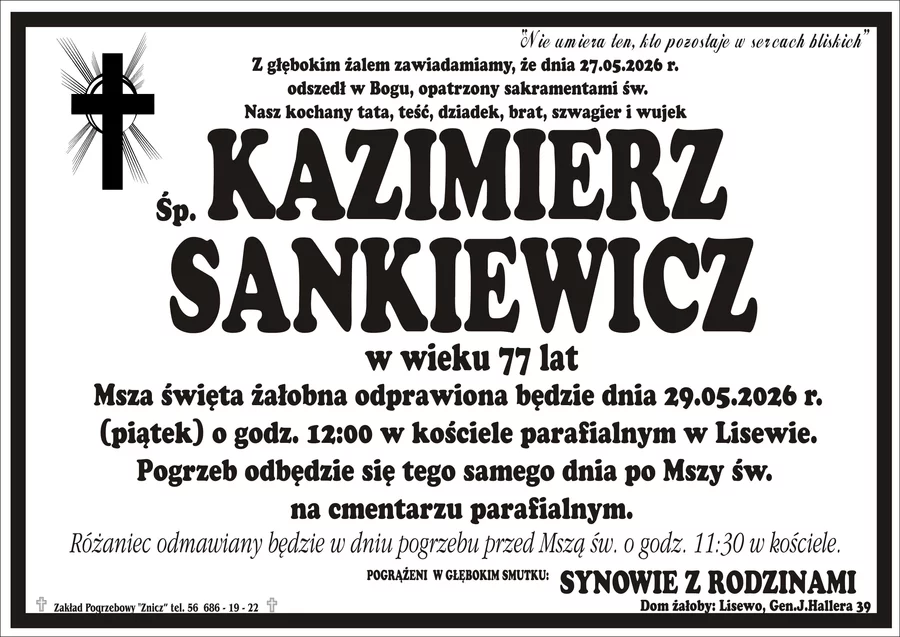 W komentarzach wpisujemy wspomnienia i kondolencje.
