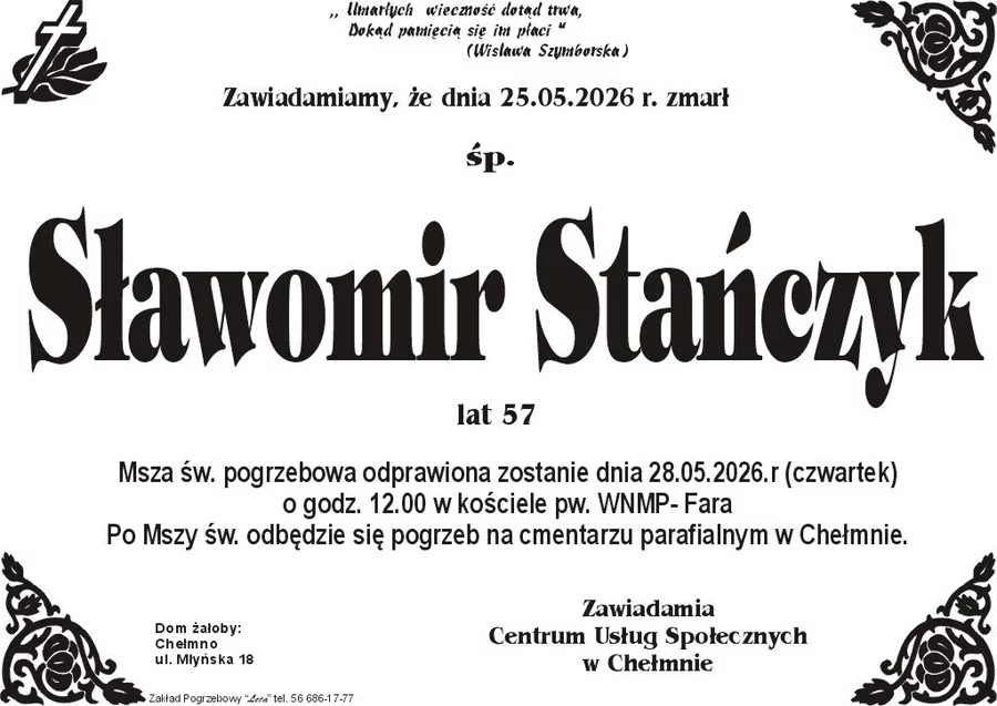 W komentarzach wpisujemy wspomnienia i kondolencje.