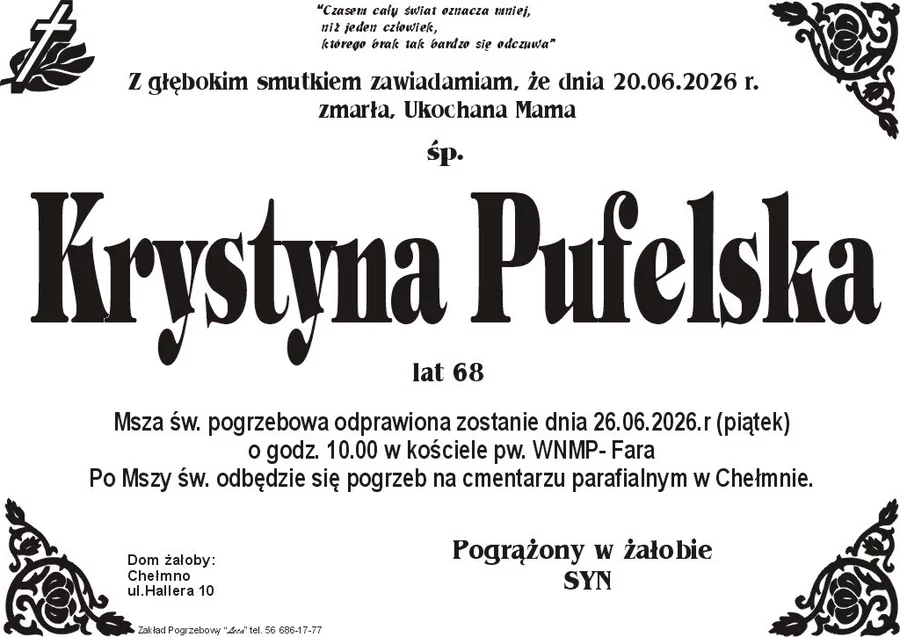 W komentarzach wpisujemy wspomnienia i kondolencje.